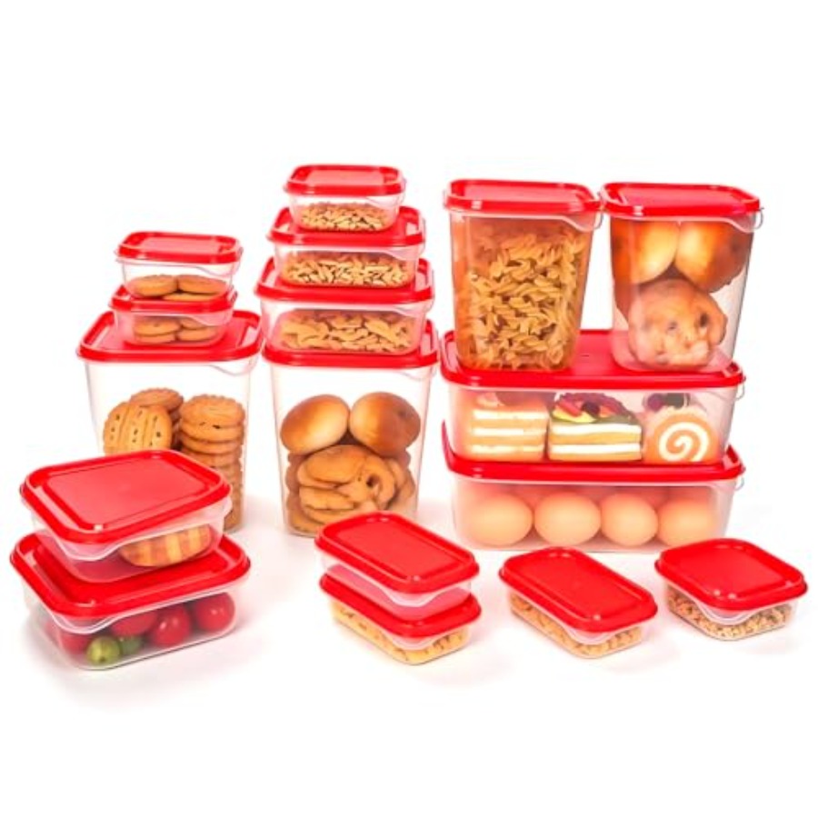 Meal Prep Kit - 17Pcs Plastic Food Storage Set, Red