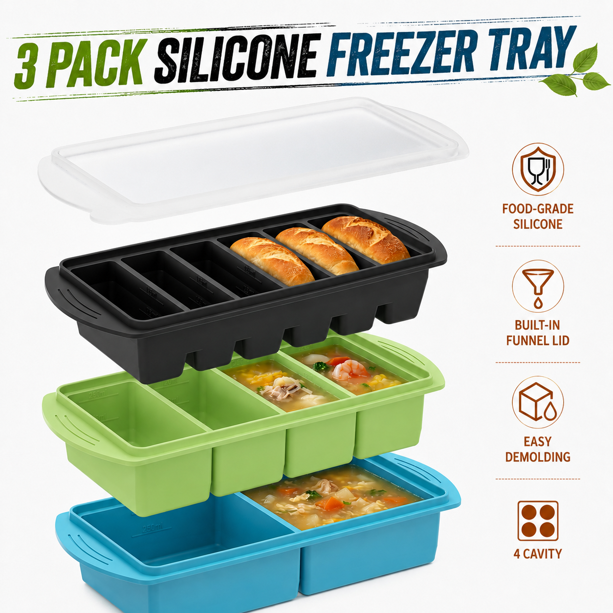 3 Pack Silicone Freezer Trays  – Meal Prep Kit recenzja i cena